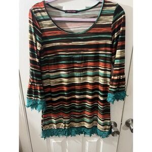 Crazy Train Multicolor Dress Tunic With Fringe Size Medium